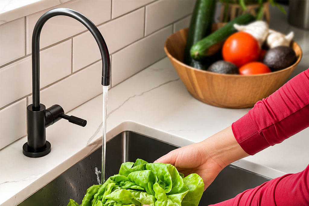 washing produce with under-sink filter faucet